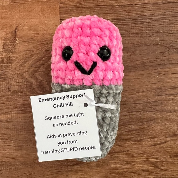 Hand Crafted Other - Hand Crafted Crochet Chill Pill Pink Gray Plush Super Soft Emotional Support